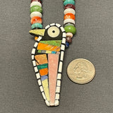Mary Louise Tafoya, Kewa (Santo Domingo) Pueblo Mosaic Bird Pendant on Multi-Stone Beaded Necklace with Turquoise  (6/85)