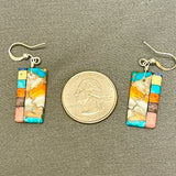 Mary Tafoya, Kewa (Santo Domingo) Pueblo, Native American Multi-Stone and Turquoise Mosaic Dangle Earrings   (6/91)