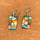 Mary Tafoya, Kewa (Santo Domingo) Pueblo, Native American Multi-Stone and Turquoise Mosaic Dangle Earrings   (6/91)