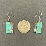 Mary Tafoya, Kewa (Santo Domingo) Pueblo, Native American Turquoise Mosaic Dangle Earrings   (6/90)