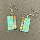 Mary Tafoya, Kewa (Santo Domingo) Pueblo, Native American Turquoise Mosaic Dangle Earrings   (6/90)