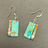 Mary Tafoya, Kewa (Santo Domingo) Pueblo, Native American Turquoise Mosaic Dangle Earrings   (6/90)