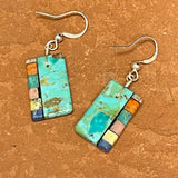 Mary Tafoya, Kewa (Santo Domingo) Pueblo, Native American Turquoise Mosaic Dangle Earrings   (6/90)