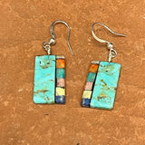 Mary Tafoya, Kewa (Santo Domingo) Pueblo, Native American Turquoise Mosaic Dangle Earrings   (6/90)