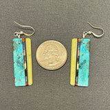 Mary Tafoya, Kewa (Santo Domingo) Pueblo, Native American Turquoise Mosaic Dangle Earrings   (6/89)