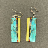 Mary Tafoya, Kewa (Santo Domingo) Pueblo, Native American Turquoise Mosaic Dangle Earrings   (6/89)