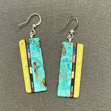 Mary Tafoya, Kewa (Santo Domingo) Pueblo, Native American Turquoise Mosaic Dangle Earrings   (6/89)