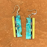 Mary Tafoya, Kewa (Santo Domingo) Pueblo, Native American Turquoise Mosaic Dangle Earrings   (6/89)