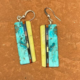 Mary Tafoya, Kewa (Santo Domingo) Pueblo, Native American Turquoise Mosaic Dangle Earrings   (6/89)