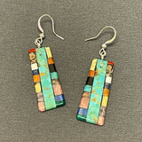 Mary Tafoya, Kewa (Santo Domingo) Pueblo, Native American Turquoise Mosaic Dangle Earrings   (6/88)