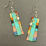 Mary Tafoya, Kewa (Santo Domingo) Pueblo, Native American Turquoise Mosaic Dangle Earrings   (6/88)