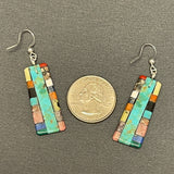 Mary Tafoya, Kewa (Santo Domingo) Pueblo, Native American Turquoise Mosaic Dangle Earrings   (6/88)