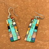 Mary Tafoya, Kewa (Santo Domingo) Pueblo, Native American Turquoise Mosaic Dangle Earrings   (6/88)