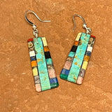 Mary Tafoya, Kewa (Santo Domingo) Pueblo, Native American Turquoise Mosaic Dangle Earrings   (6/88)