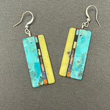 Mary Tafoya, Kewa (Santo Domingo) Pueblo, Native American Turquoise Mosaic Dangle Earrings   (6/87)