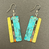 Mary Tafoya, Kewa (Santo Domingo) Pueblo, Native American Turquoise Mosaic Dangle Earrings   (6/87)