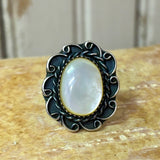 Authentic Navajo Mother of Pearl Ring with Scrollwork-Size 7   (VW52)