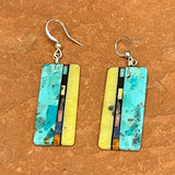 Mary Tafoya, Kewa (Santo Domingo) Pueblo, Native American Turquoise Mosaic Dangle Earrings   (6/87)