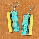 Mary Tafoya, Kewa (Santo Domingo) Pueblo, Native American Turquoise Mosaic Dangle Earrings   (6/87)