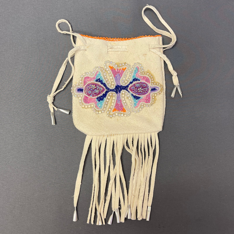 Phyllis Bearskin, Seneca/Cayuga & Chickasaw - Beaded, Brain-tanned Leather Bag with Fringe    (PB5)