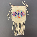 Phyllis Bearskin, Seneca/Cayuga & Chickasaw - Beaded, Brain-tanned Leather Bag with Fringe    (PB5)