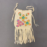 Phyllis Bearskin, Seneca/Cayuga & Chickasaw - Beaded, Brain-tanned Leather Bag with Fringe    (PB4)
