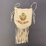 Phyllis Bearskin, Seneca/Cayuga & Chickasaw - Beaded, Brain-tanned Leather Bag with Fringe    (PB2)