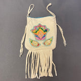 Phyllis Bearskin, Seneca/Cayuga & Chickasaw - Beaded, Brain-tanned Leather Bag with Fringe    (PB3)