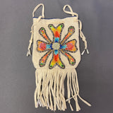 Phyllis Bearskin, Seneca/Cayuga & Chickasaw - Beaded, Brain-tanned Leather Bag with Fringe    (PB1)