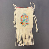 Phyllis Bearskin, Seneca/Cayuga & Chickasaw - Beaded, Brain-tanned Leather Bag with Fringe    (PB8)