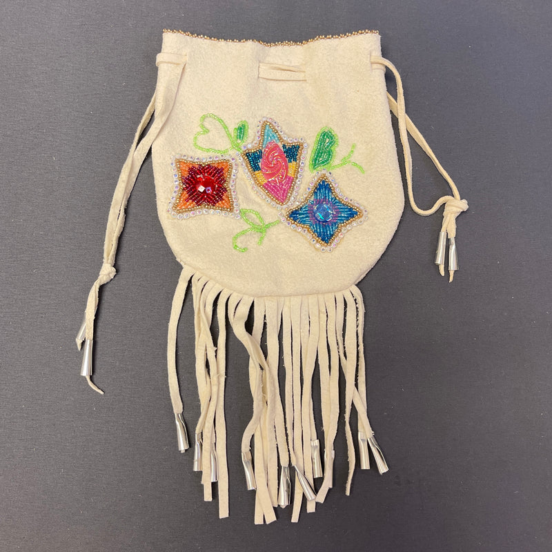 Phyllis Bearskin, Seneca/Cayuga & Chickasaw - Beaded, Brain-tanned Leather Bag with Fringe    (PB11)