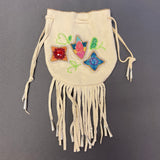 Phyllis Bearskin, Seneca/Cayuga & Chickasaw - Beaded, Brain-tanned Leather Bag with Fringe    (PB11)
