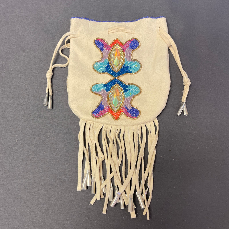 Phyllis Bearskin, Seneca/Cayuga & Chickasaw - Beaded, Brain-tanned Leather Bag with Fringe    (PB13)