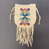 Phyllis Bearskin, Seneca/Cayuga & Chickasaw - Beaded, Brain-tanned Leather Bag with Fringe    (PB13)