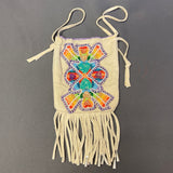 Phyllis Bearskin, Seneca/Cayuga & Chickasaw - Beaded, Brain-tanned Leather Bag with Fringe    (PB14)