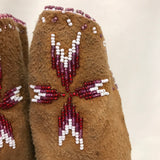 Antique Native American Cree Nation Beaded Moccasins - Smoked Brain Tanned Elk with Cloth Lining-late 1800s  (GM95)