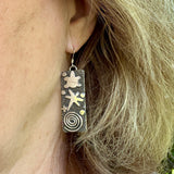Alex Sanchez Sterling Silver Dangle Earrings with Petroglyph Designs, Zuni/Navajo   (6/65)