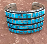 Zuni Sterling Silver and Turquoise Inlay Bracelet, vintage 5/86