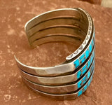 Zuni Sterling Silver and Turquoise Inlay Bracelet, vintage 5/86