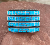 Zuni Sterling Silver and Turquoise Inlay Bracelet, vintage 5/86