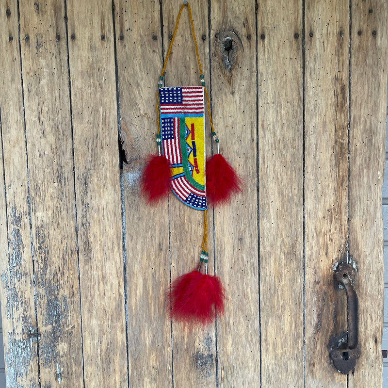 Charles Chief Eagle Patriotic Beaded Set-Knife Sheath and Mirror Bag, made in 1993   (GM135, GM247)