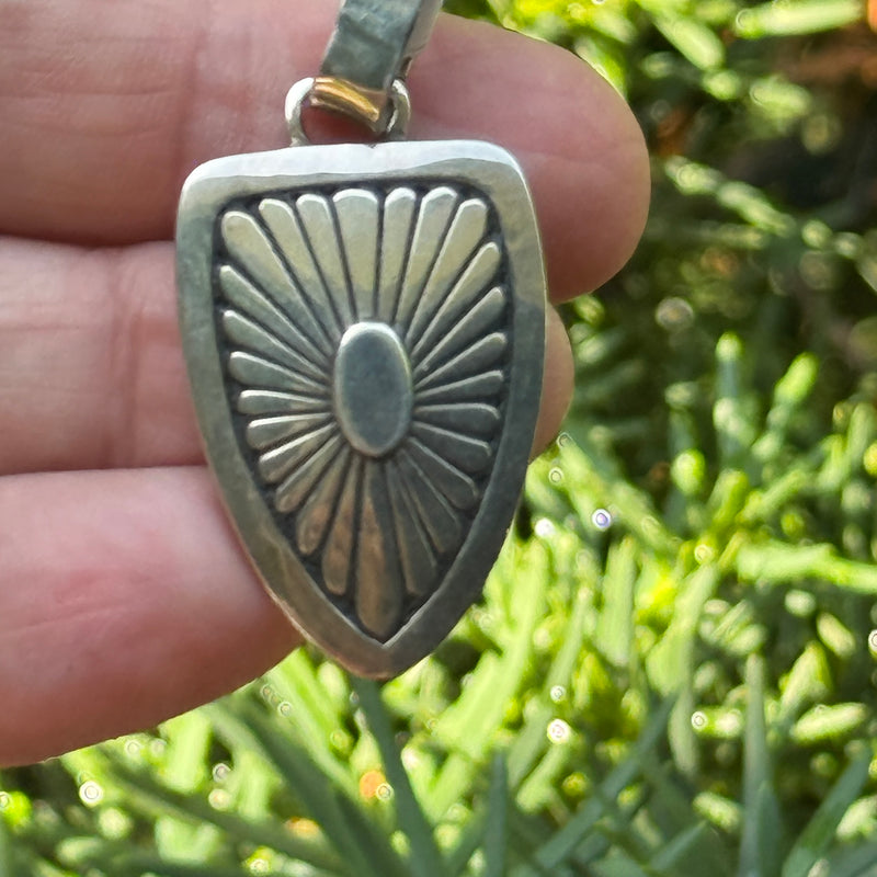 Corbet Joe, Navajo Sterling Silver Overlay Pendant   (6/72)