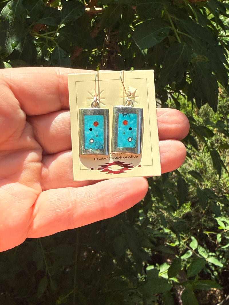Veronica Benally, Contemporary Navajo Multi-stone Inlay Earrings with Sterling Silver and Turquoise    (6/63)