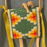 Fully beaded medicine bag by Esther Escarcega, Navajo - Light Green Beads (4/64)