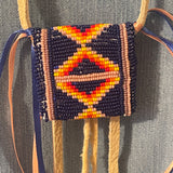 Fully beaded medicine bag by Esther Escarcega, Navajo - Dark blue Beads (4/65)