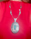 Tammy Nelson, Navajo Overlay Necklace with Maze Design and Turquoise Stones, vintage Native American   (SP8)