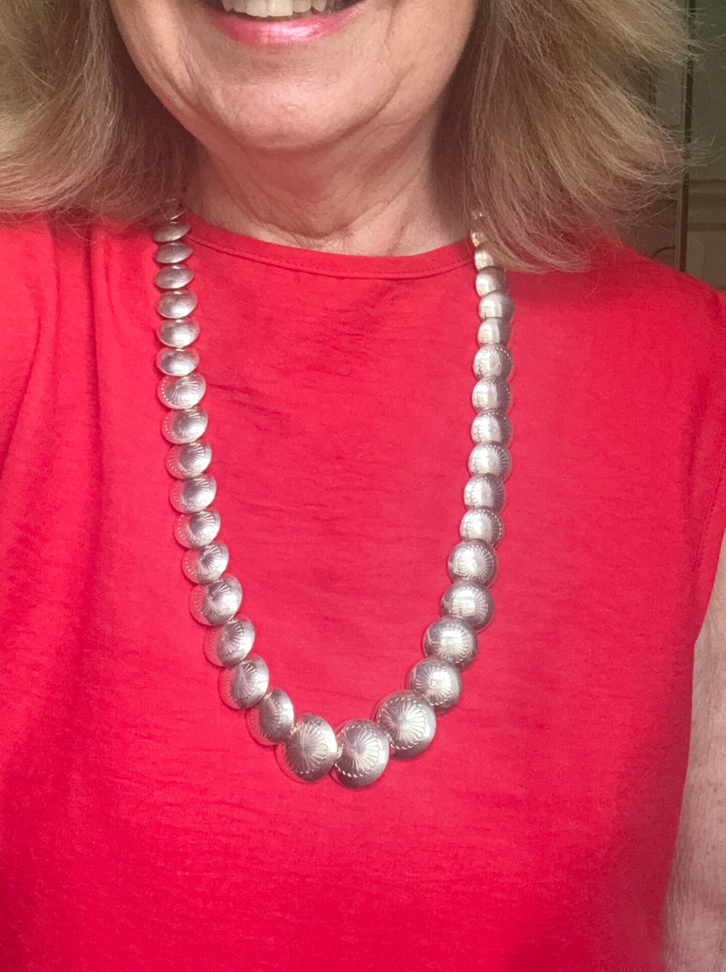 Large Handmade Navajo Sterling Silver Polished Disk Necklace, authentic Native American   (SP6)