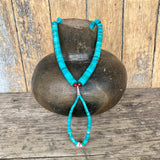 Genuine Santo Domingo Turquoise Beaded Necklace with Spiny Oyster Shell Accent Beads  (BH86)