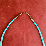 Authentic Santo Domingo Necklace with Turquoise Rolled Beads and Spiny Oyster Shell Center (AS57)