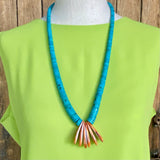 Authentic Santo Domingo Necklace with Turquoise Rolled Beads and Spiny Oyster Shell Center (AS57)